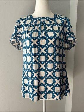 Y2K Banana Republic 100% silk geometric print nautical satin blouse size medium